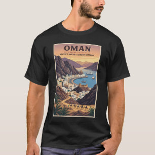 Camiseta Ilustração de Paisagem de Omã Viagem Arte Vintage