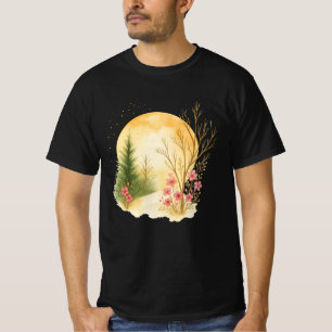 Camiseta Ilustração de Paisagem Floral de Inverno da Lua Do