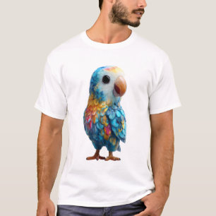 Camiseta Ilustração de Papagaio Estilizado Vibrante para Ho