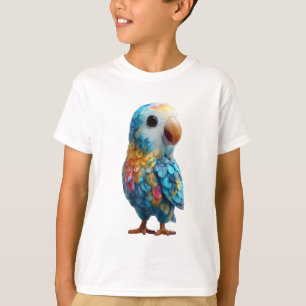 Camiseta Ilustração de Papagaio Vibrante com Penas de Arco-