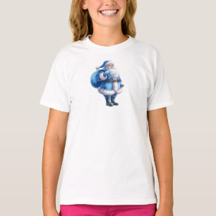 Camiseta Ilustração de Papai Noel Azul Aquarela