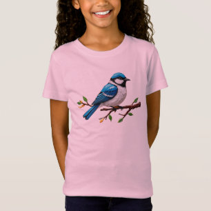 Camiseta Ilustração de passarinho azul no galho