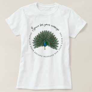 Camiseta Ilustração de Pavão Elegante com Personalização Ci