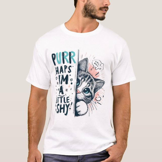 Camiseta Ilustração de Peeking de Gato Tímido (Frente)