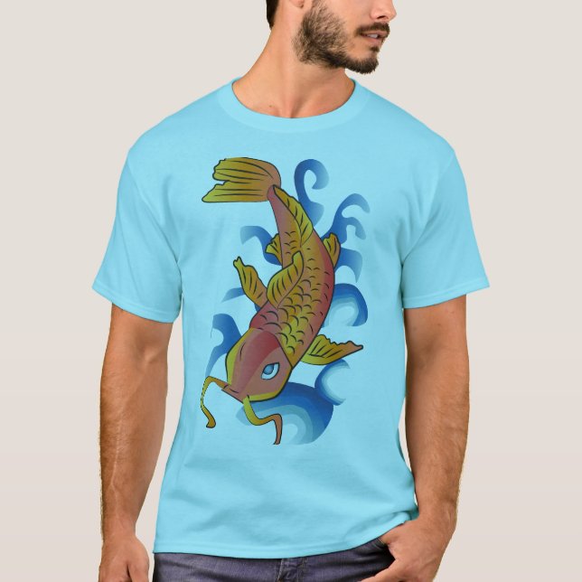Camiseta Ilustração de Peixe de Natação Koi (Frente)