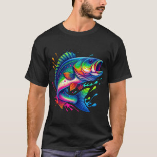Camiseta Ilustração de Peixe de Robalo com Salpico de Arco-