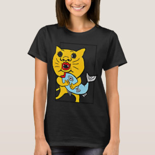 Camiseta Ilustração de Peixe Laranja e Azul Kawaii - Fofo