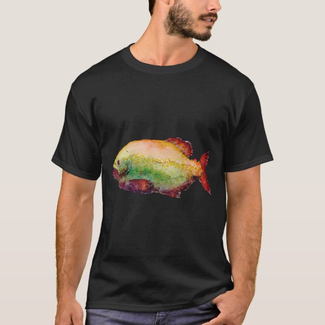Camiseta Ilustração de Peixe Piranha (Frente)