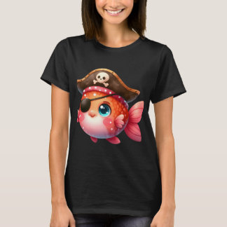 Camiseta Ilustração de Peixe Pirata Fofo – Kawaii Pirata Va