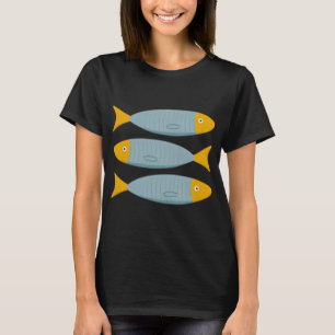 Camiseta Ilustração de Peixe Sardinha em Azul e Amarelo