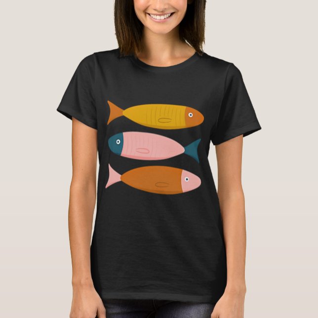 Camiseta Ilustração de Peixe Sardinha em Pastéis Retrô (Frente)
