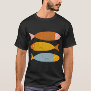 Camiseta Ilustração de Peixes Sardinha em Pastéis Retrô
