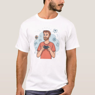Camiseta Ilustração de Personagem de Jogador de Cartoon