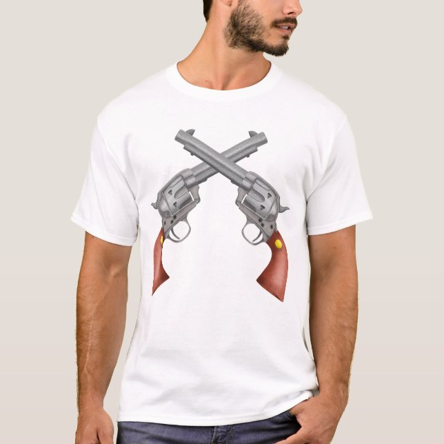 Camiseta Ilustração de pistolas cruzadas antigas ocidentais (Frente)