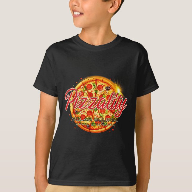 Camiseta Ilustração de Pizza Eclipse Solar Pizzalidade Ecli (Frente)