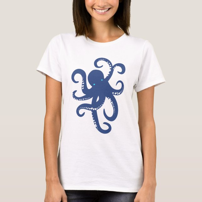 Camiseta Ilustração de polvo azul-esbranquiçado (Frente)