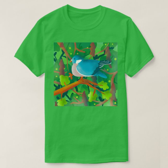Camiseta Ilustração de Pombo de Madeira (Frente do Design)