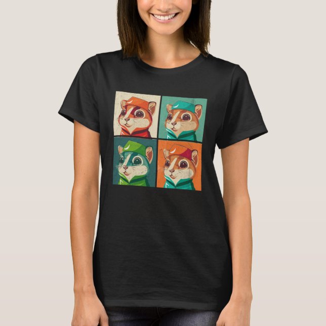 Camiseta Ilustração de Pop de Chipmunk Mulheres Animais Col (Frente)