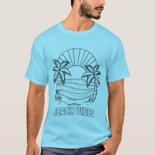 Camiseta Ilustração de pôr do sol na praia tropical com art