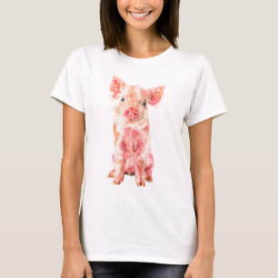 Camiseta Ilustração de Porquinho em Aquarela Suave para Mul