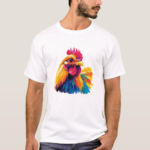 Camiseta Ilustração de Portrato de Rooster Imagem de Cores