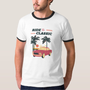 Camiseta Ilustração de Praia Carro Clássico Retro