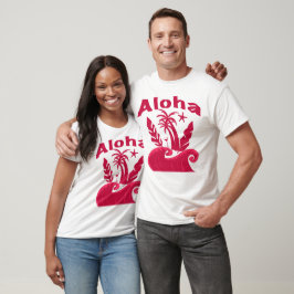 Camiseta Ilustração de Praia de Onda Tropical Aloha
