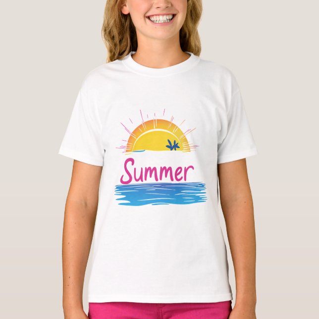 Camiseta Ilustração de Praia Sunset Summer (Frente)