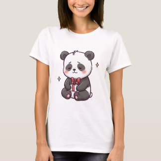 Camiseta Ilustração de Presente de Panda Fofo – Panda Kawai