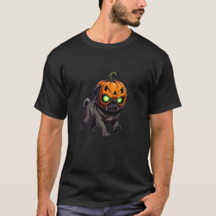 Camiseta Ilustração de Pug Zumbi Sinistro com Cabeça de Abó