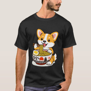 Camiseta Ilustração de Ramen de Corgi Fofo no Estilo Japonê