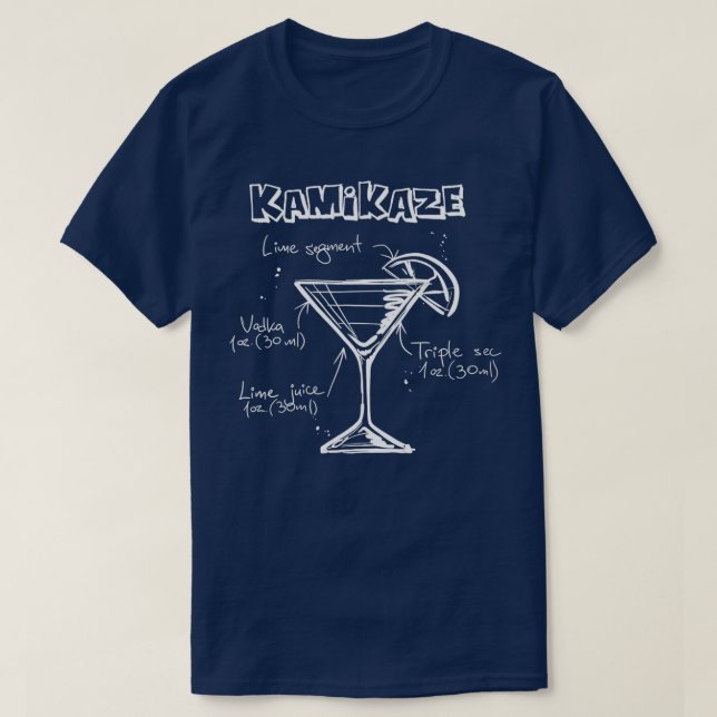 Camiseta Ilustração de Receita de Cocktail Kamikaze (Frente do Design)