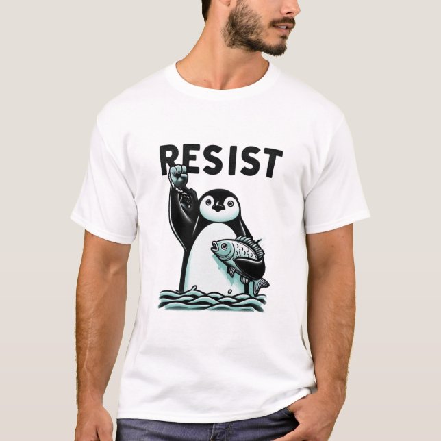 Camiseta Ilustração de resistência a pinguins desafiante pa (Frente)