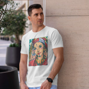 Camiseta Ilustração de Retrato da Garota-Berbere