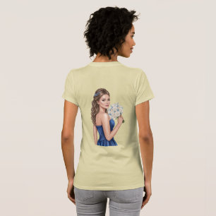 Camiseta Ilustração de retrato de dama de honra azul elegan