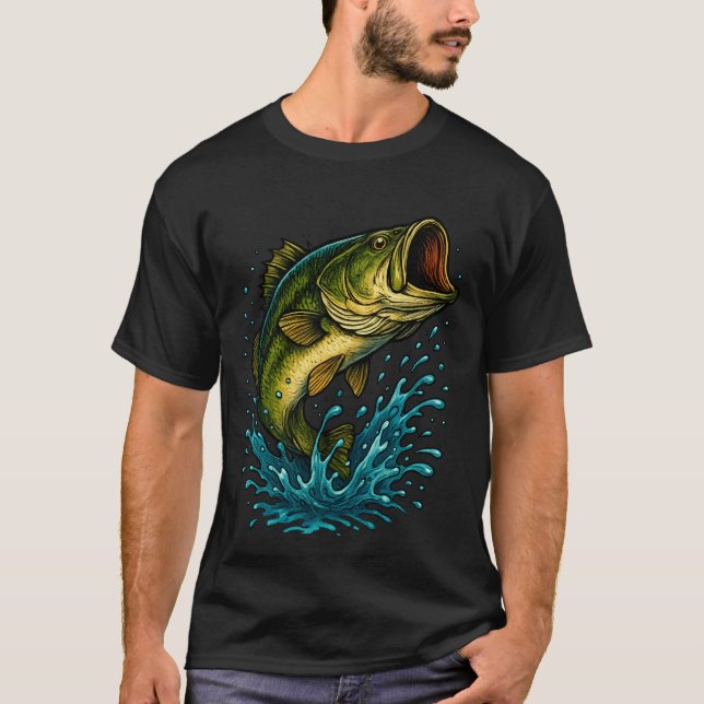 Camiseta Ilustração de Robalo de Boca Larga – Design de Pes (Frente)