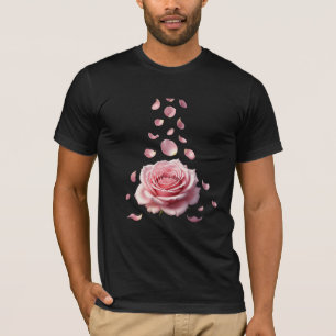 Camiseta Ilustração de Rosa Rosa com Pétalas Caindo