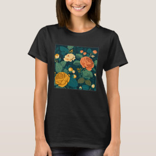 Camiseta Ilustração de Rosas Botânicas Fofas Flor Magnífica