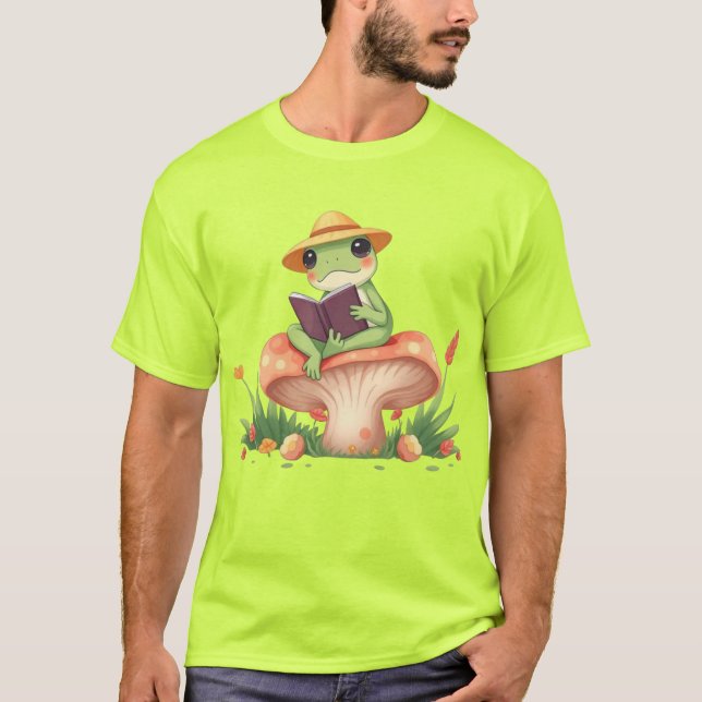 Camiseta Ilustração de Sapo Bonito - Cena de Leitura de Flo (Frente)