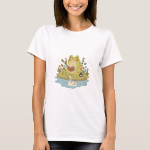 Camiseta Ilustração de Sapo Cottagecore Lendo um Livro