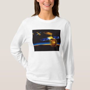 Camiseta Ilustração de satélites no horizonte da Terra