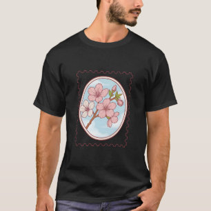 Camiseta Ilustração de Selo Postal de Cerejeira em Flor