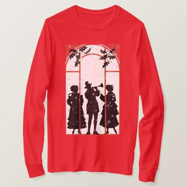 Camiseta Ilustração de Silhueta de Cantores de Natal Vintag (Frente do Design)