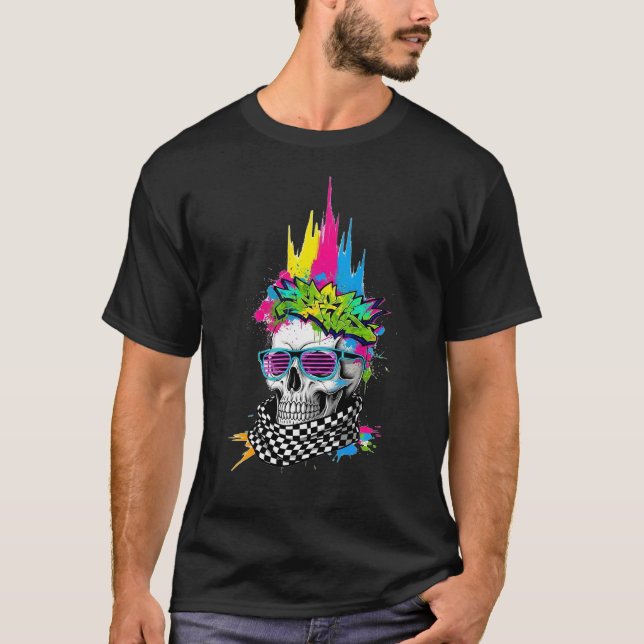 Camiseta Ilustração de Streetwear do Neon Skull (Frente)