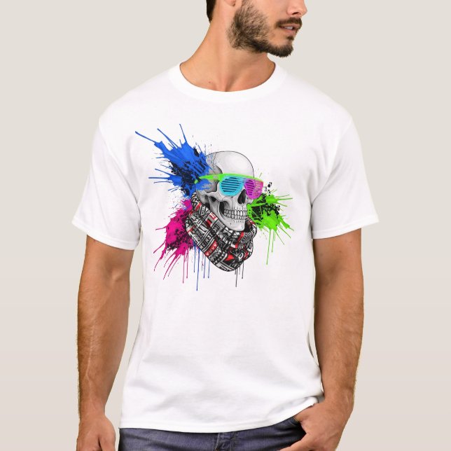 Camiseta Ilustração de Streetwear do Neon Skull (Frente)