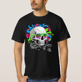 Camiseta Ilustração de Streetwear do Neon Skull