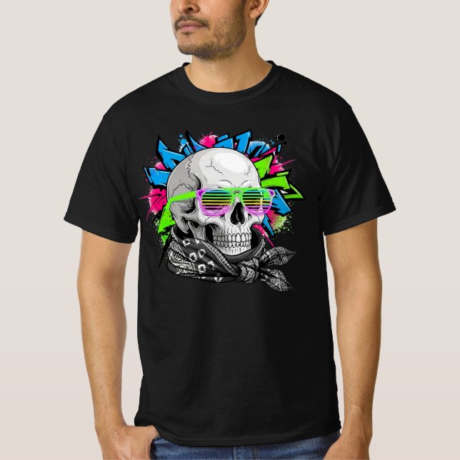 Camiseta Ilustração de Streetwear do Neon Skull (Frente)