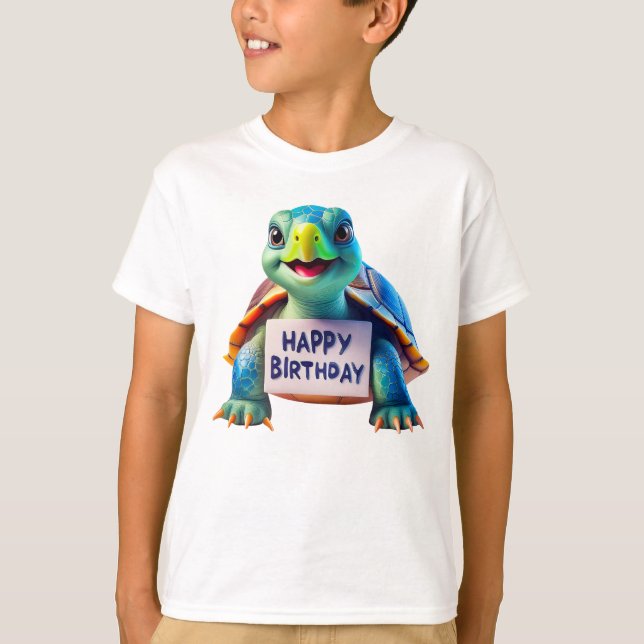 Camiseta Ilustração de Tartaruga Fofo Aniversário Feliz Car (Frente)