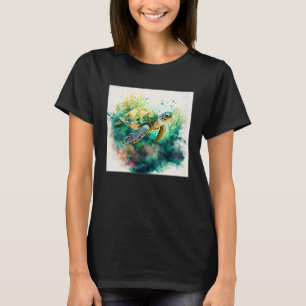 Camiseta Ilustração de Tartaruga Marinha Fofa com Salpicos