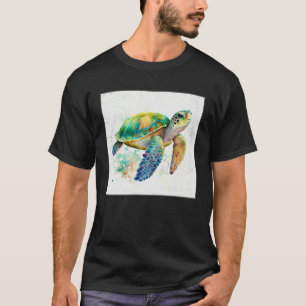 Camiseta Ilustração de Tartaruga Marinha Fofa com Salpicos